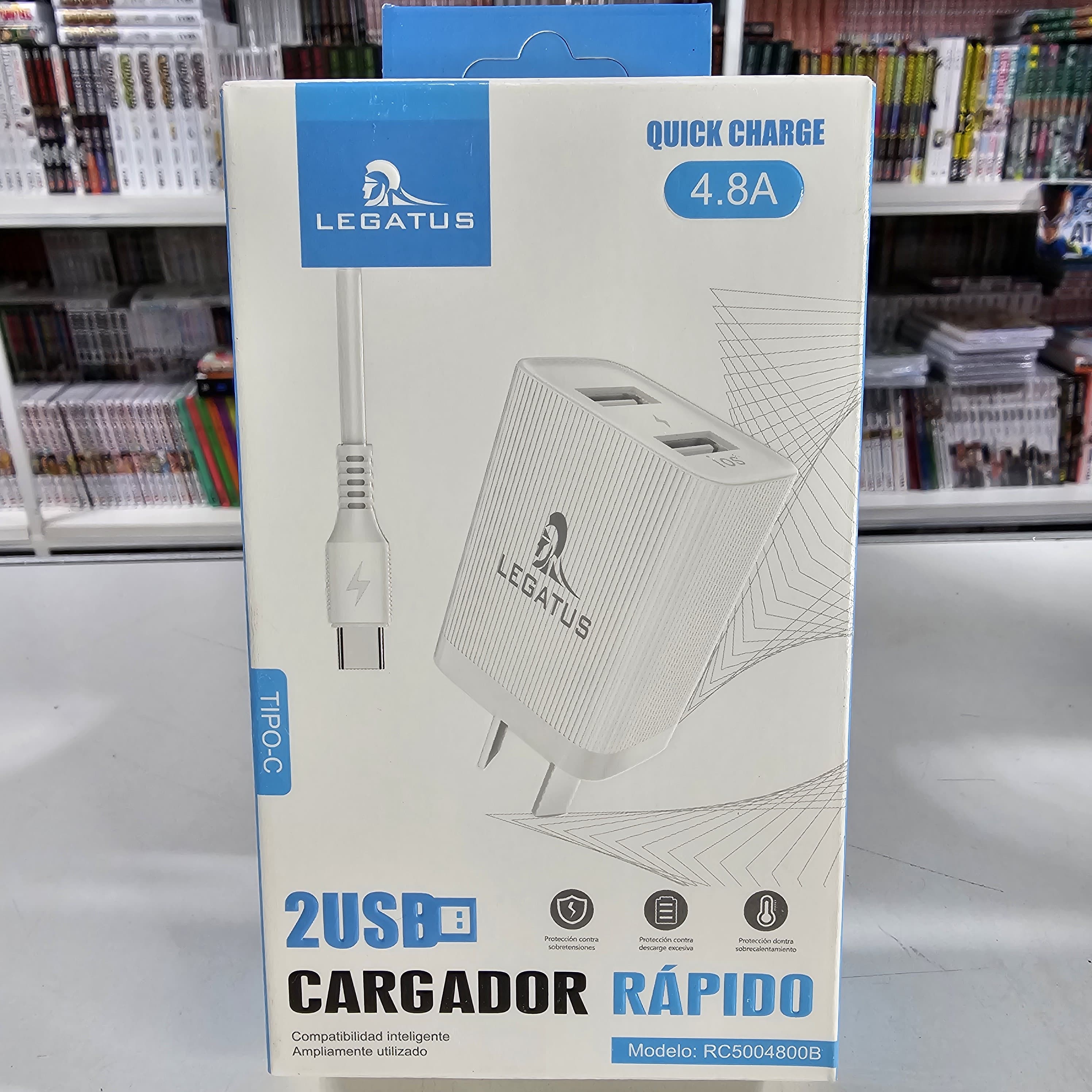 CARGADOR LEG 4.8A 2 PUERTOS USB + CABLE USB A TIPO C