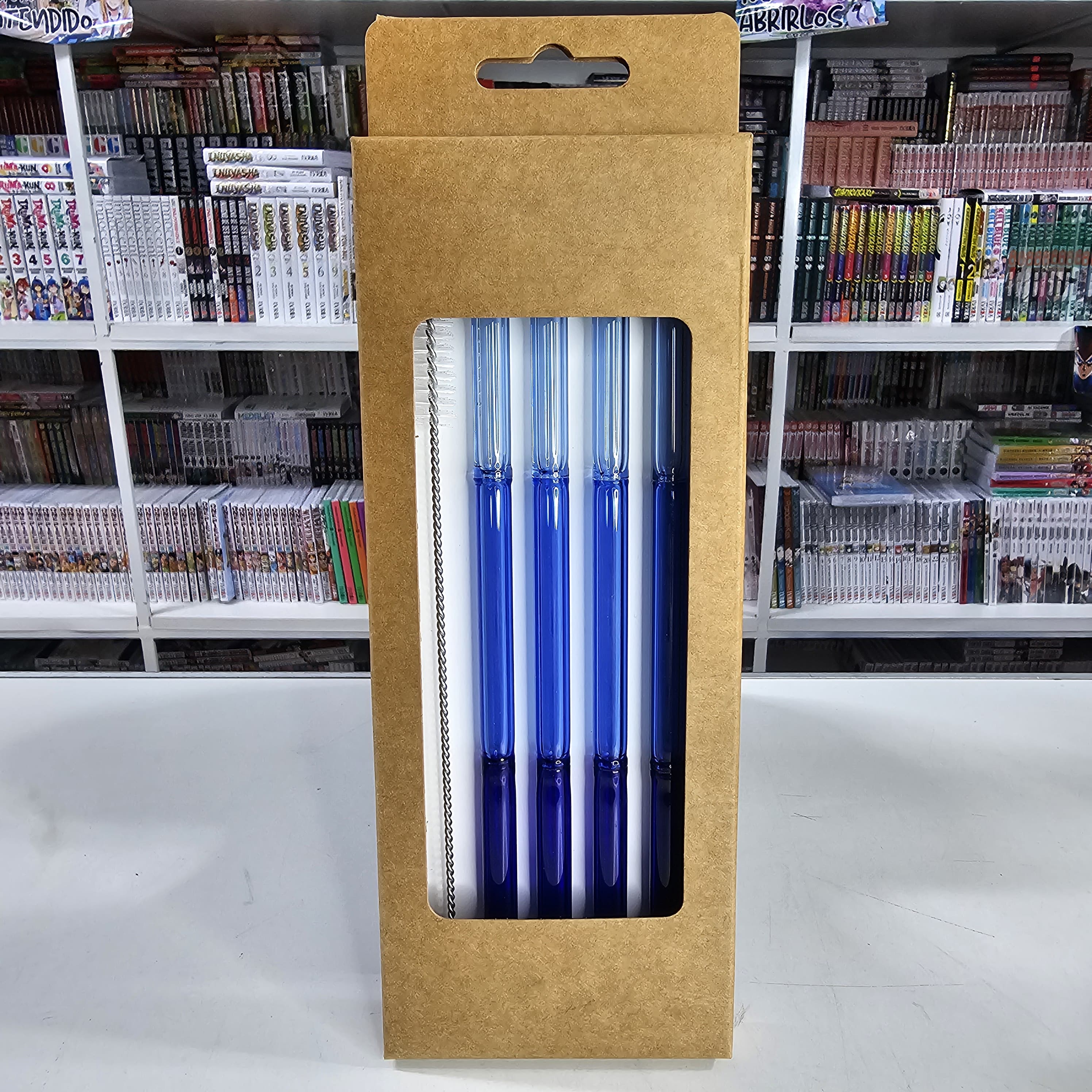 SORBETE VIDRIO FORMA BAMBU RECT AZUL X 4