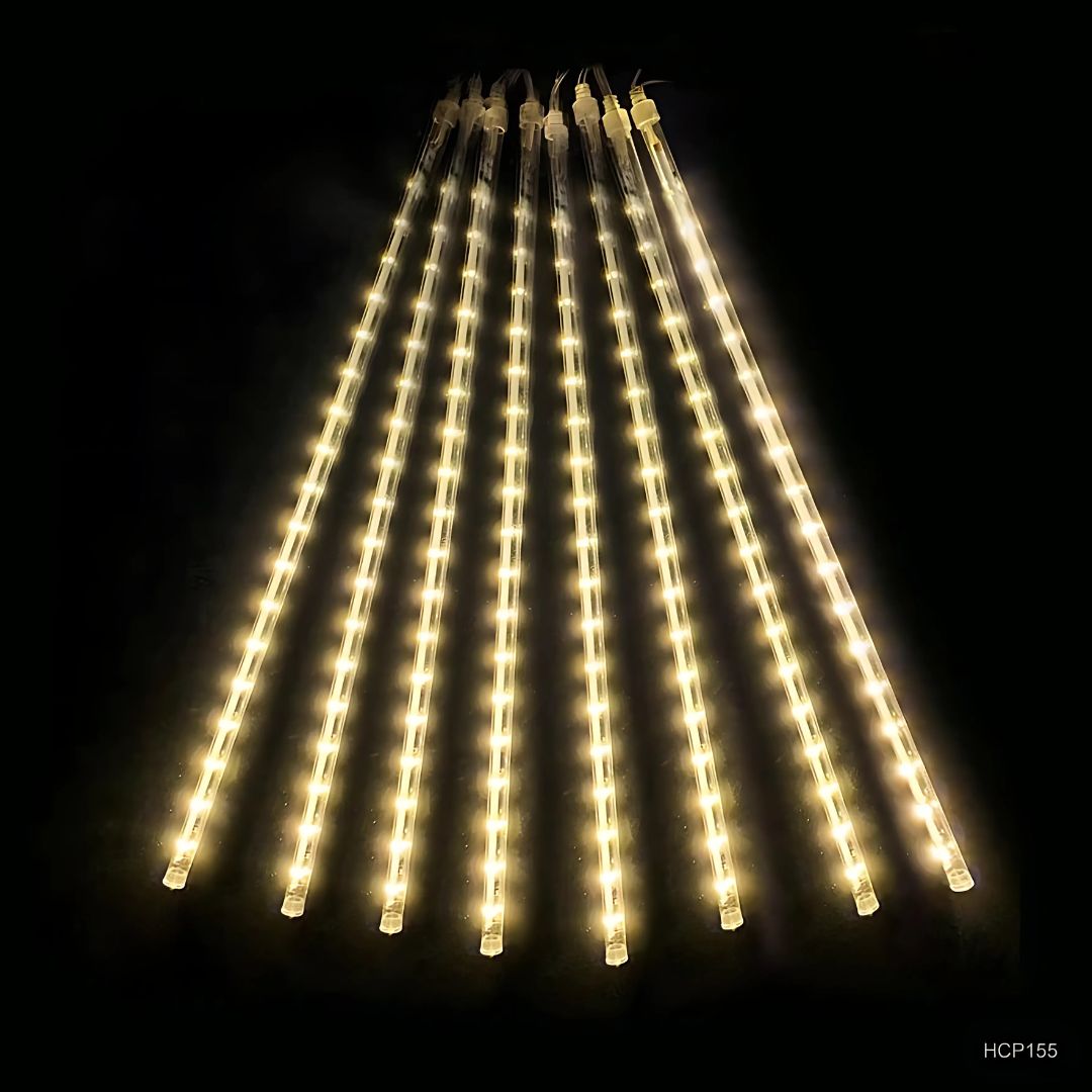 LUCES LED LLUVIA METEORITOS X8 TIRAS 30CM BLANCO CALIDO