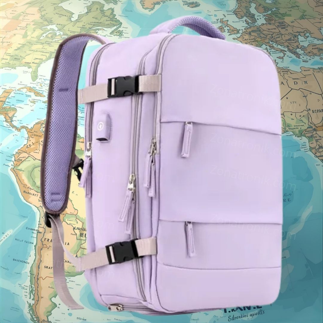 Mochila Viaje Viral Multiples bolsillos Lila