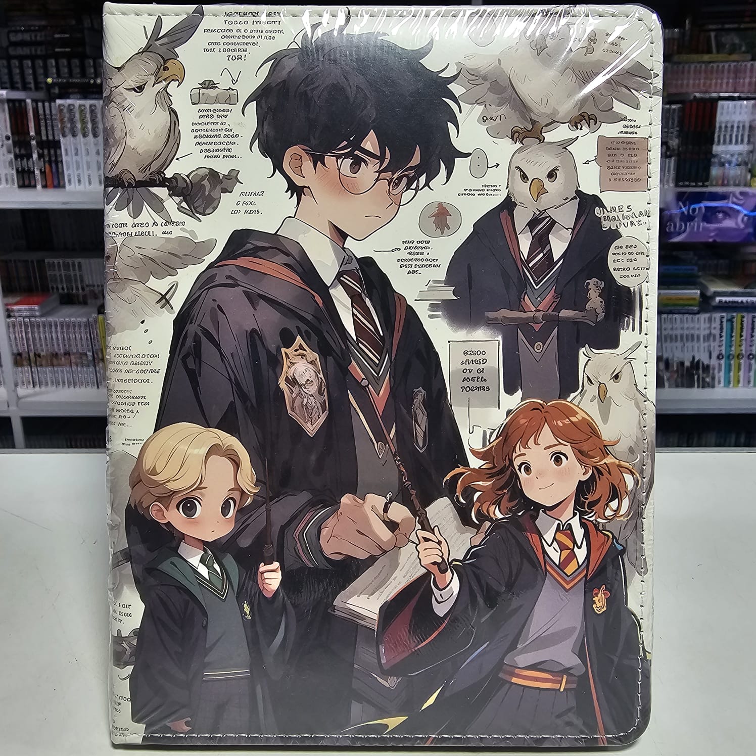 Cuaderno Hogwarts Anime Diseño Harry, Hermione y Draco