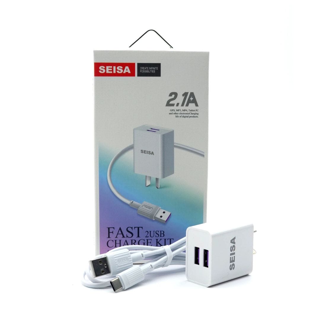 Kit Cargador 2.1A + Cable Tipo-C 1m con Doble Puerto USB