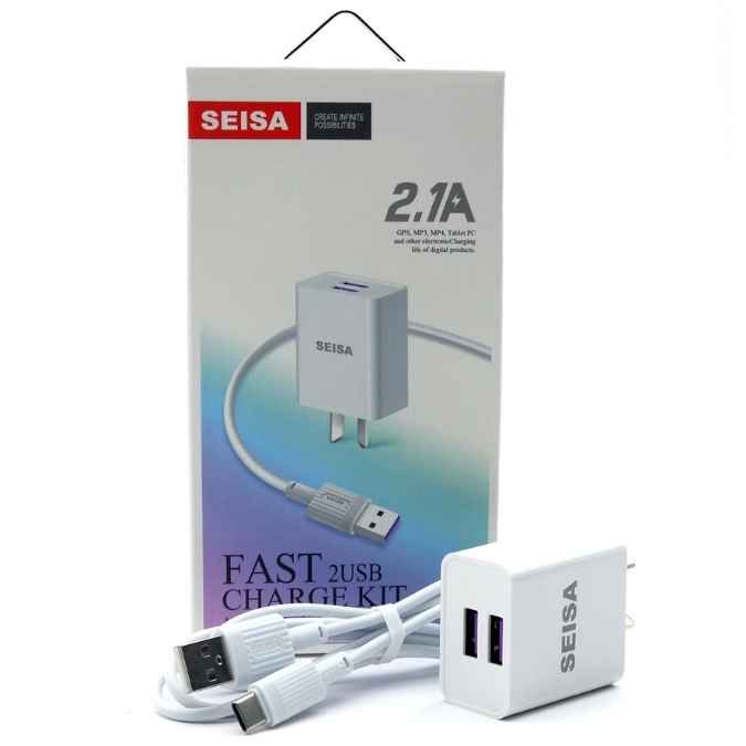 Kit Cargador 2.1A + Cable V8 1m con Doble Puerto USB