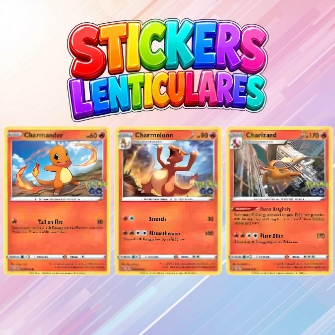 STICKER LENTICULAR CARTA CHARMANDER - CHARMELEON - CHARIZARD