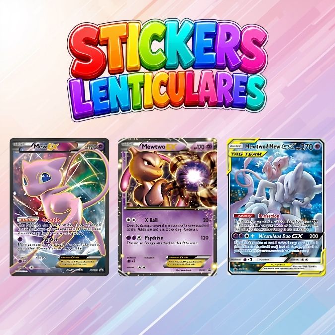 STICKER LENTICULAR CARTA MEW EX - MEWTWO EX - MEWTWO & MEW GX