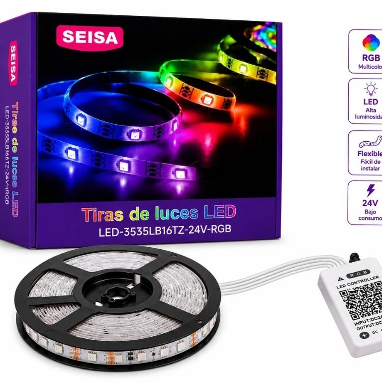 Kit tira LED RGB 10m con Bluetooth, control y fuente 24 V