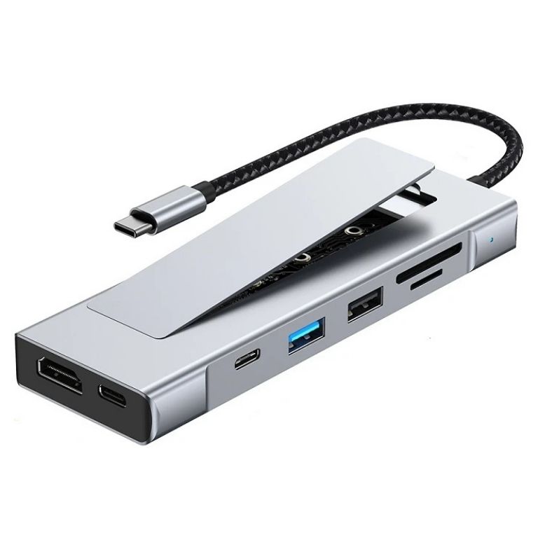Hub USB-C 8 en 1 con case M.2, HDMI y lectores SD